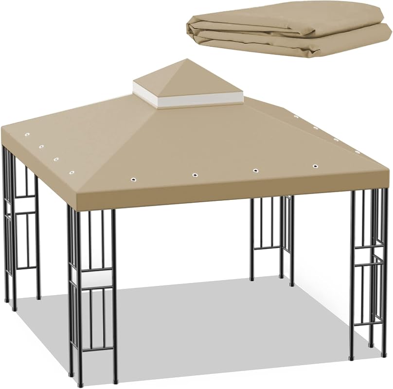 Sumfaller 10x10 FT Double Tiered Gazebo Replacement Canopy Top Cover f