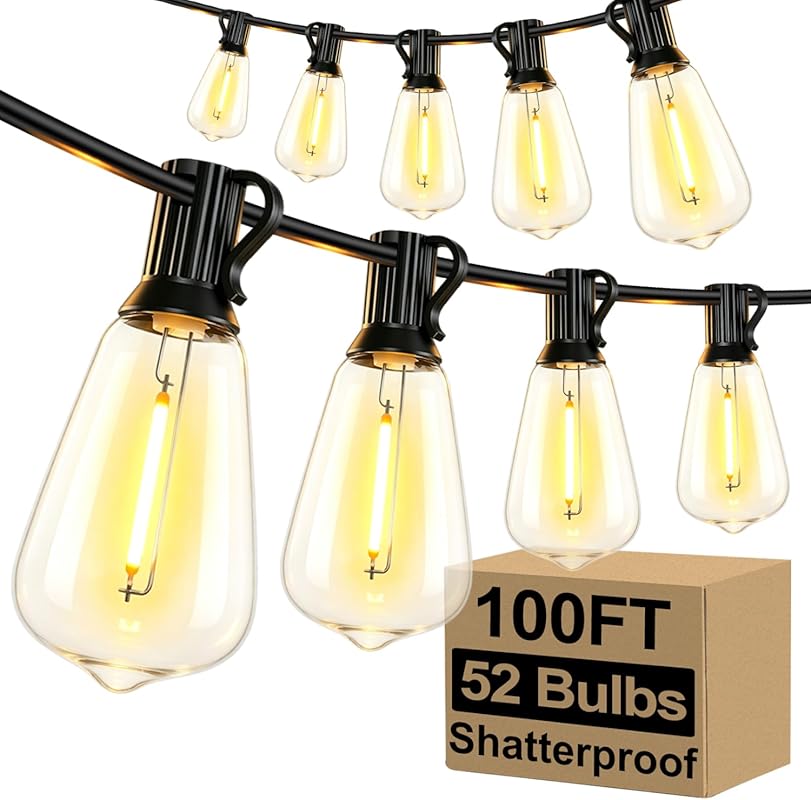 Brightever 100FT LED Outdoor String Lights, Waterproof Hanging with 52