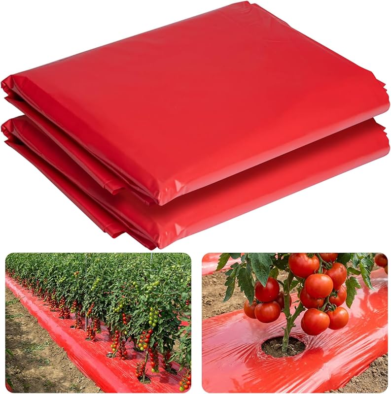 2-Pack 4 Mil Embossed Red Mulch Film, 4ft x 25ft, for Vegetable Garden