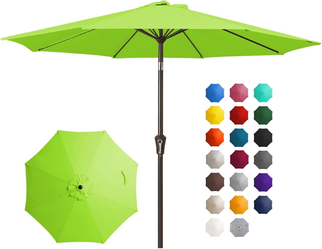 JEAREY 10FT Patio Umbrella with Push Button Tilt & Crank, 8 Ribs, UV/W