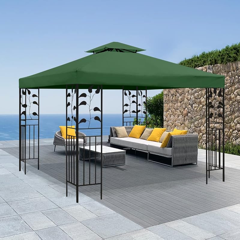 10x10 Ft Double Tier Gazebo Replacement Canopy Roof Cover in Blackish 