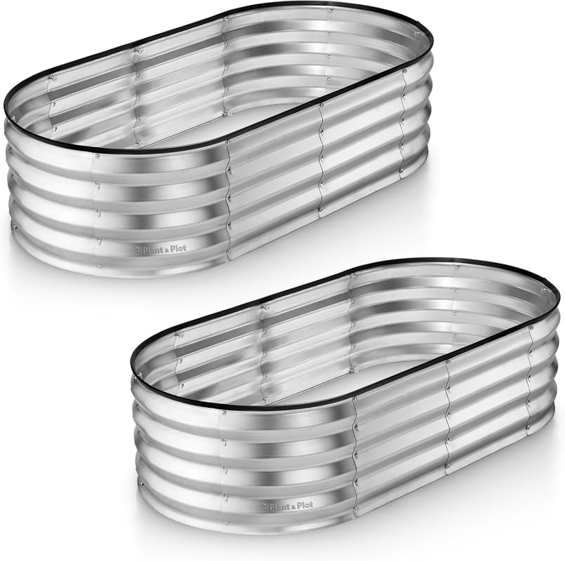 Plant & Plot 4x2x1 ft Galvanized Raised Garden Beds Outdoor 2-Pack for