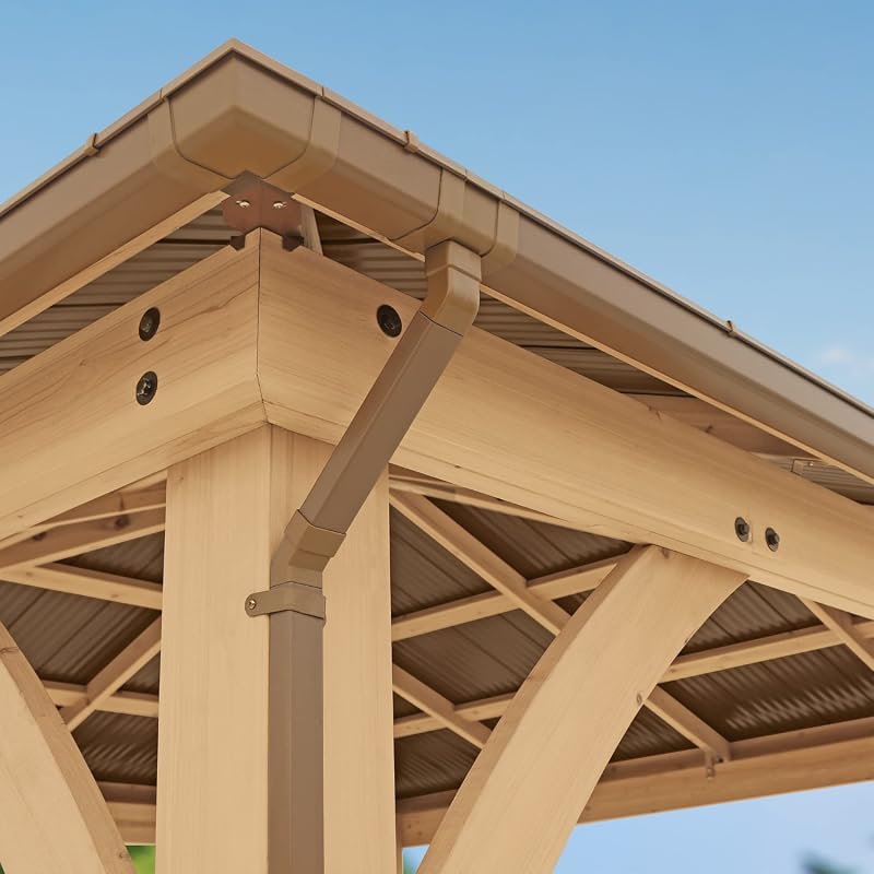 Yardistry 12 x 16 Meridian Gazebo Rain Gutter System with 4 Downspouts