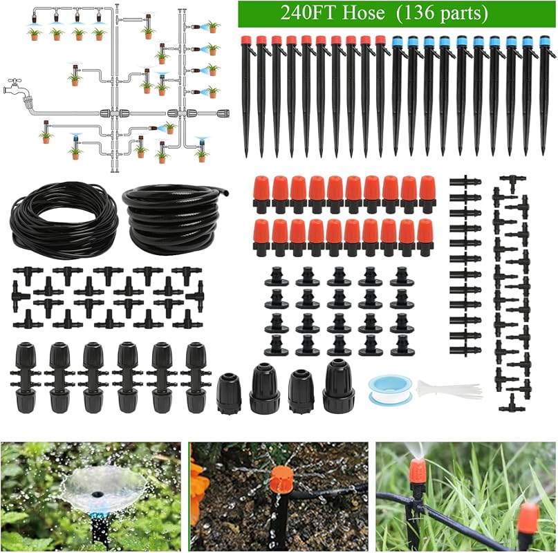 Maotong 240FT Drip Irrigation Kit for Greenhouse Yard and Lawn Plant W