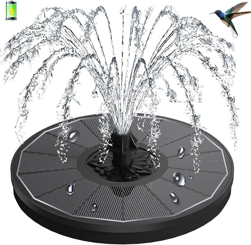 3.5W Solar Fountain with 2000mAh Battery, Works on Cloudy Days, 7 Nozz