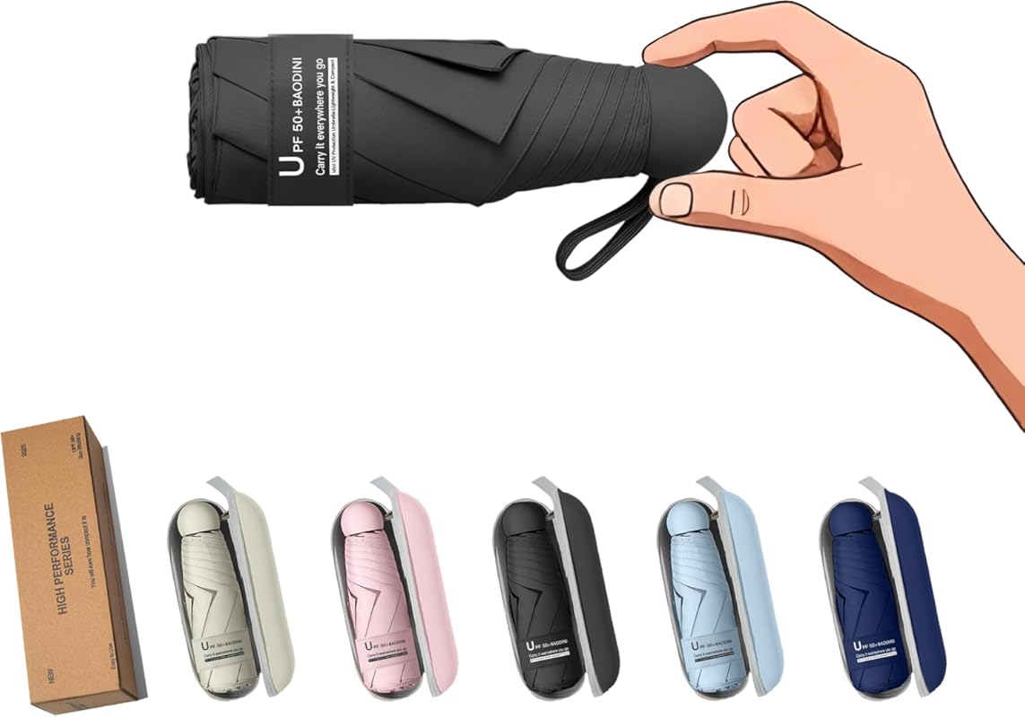BAODINI Travel Essentials Mini Umbrella: Compact, Lightweight, UV Sun