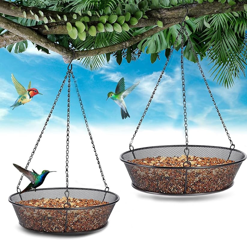 2 Pack Hanging Metal Mesh Platform Bird Feeder for Garden Yard Outdoors