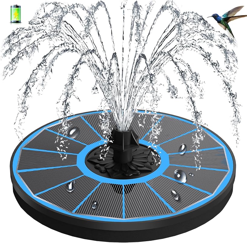 3.5W Solar Fountain with Battery, Glass Panel, 7 Nozzles & 4 Pipes