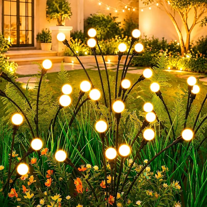 ASMAD Solar Firefly Lights Outdoor (4 Pack, 32 LEDs) Big Bulb, Garden