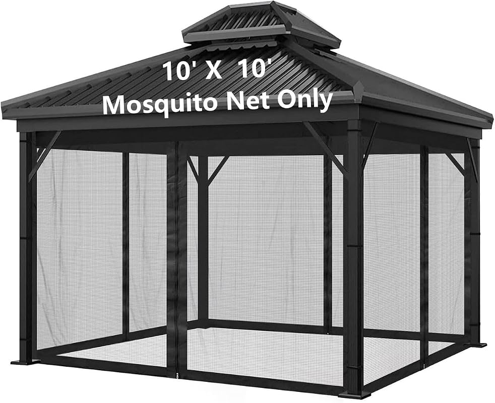 10x10 Ft 4-Panel Mosquito Net Screen Wall with Zippers for Outdoor Pat