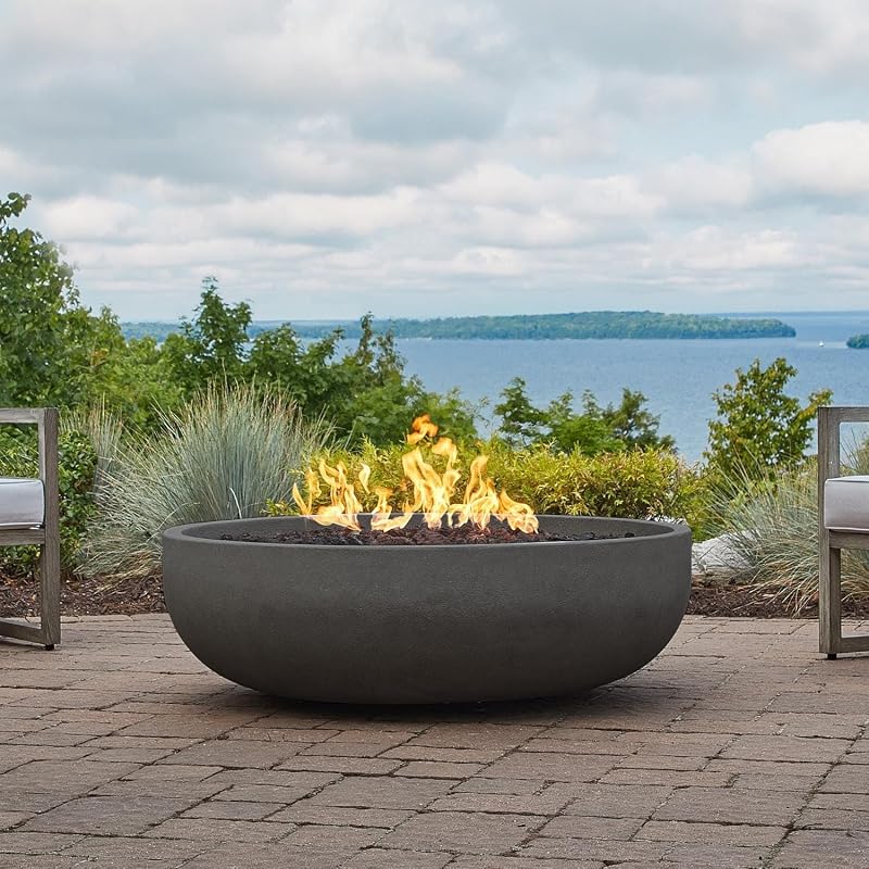 BBQGuys Grand Lake 48-Inch Round Concrete Natural Gas Fire Bowl in Gra