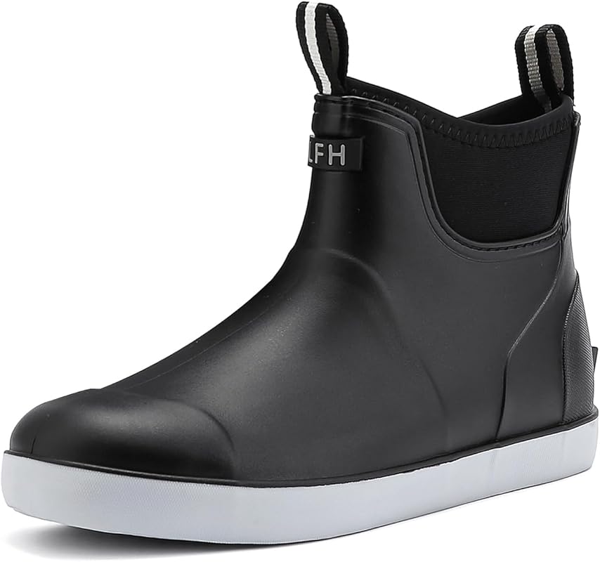 Men's Waterproof Ankle Deck Rain Boots with Anti-Slip Traction for Fis