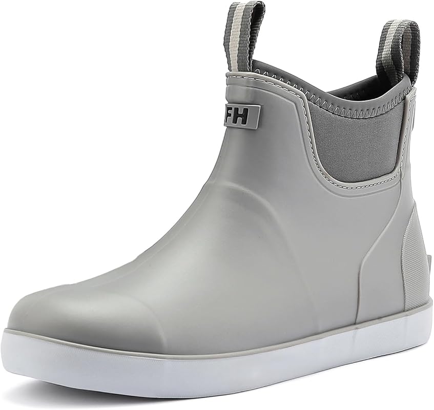 Men's Waterproof Ankle Deck Rain Boots with Anti-Slip Traction for Fis