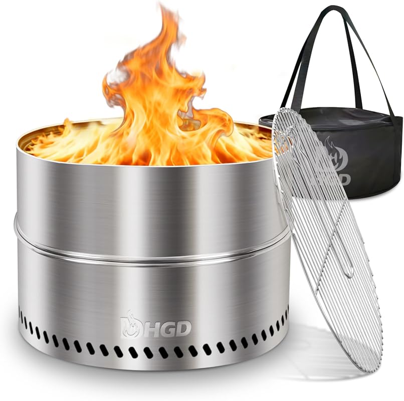 HGD 20 Inch Portable Smokeless Fire Pit for Camping, Stainless Steel W