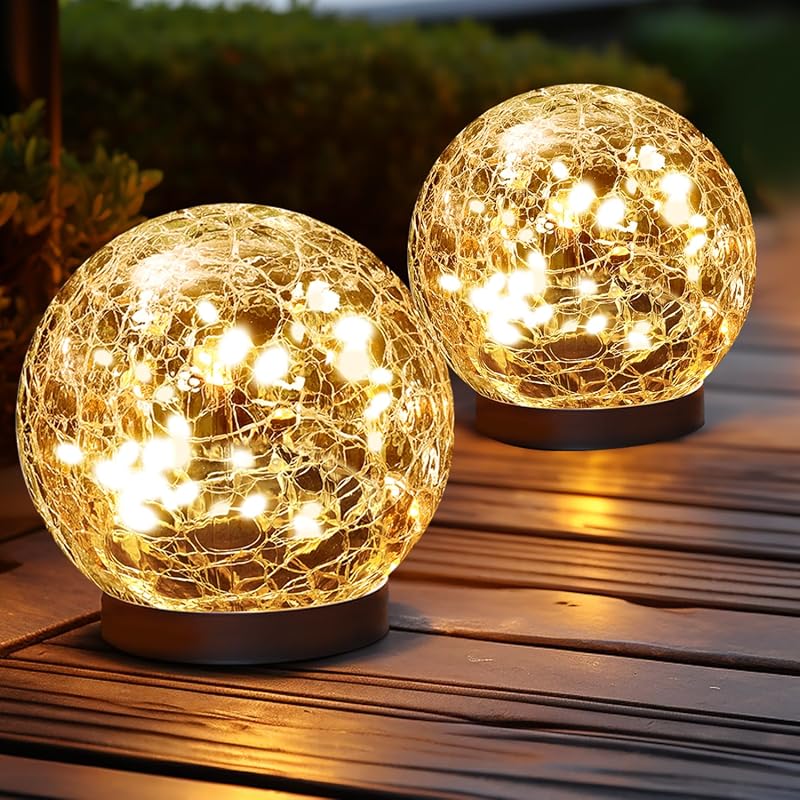 JKIMK Solar Globe Lights Outdoor Waterproof Cracked Glass Ball Solar O