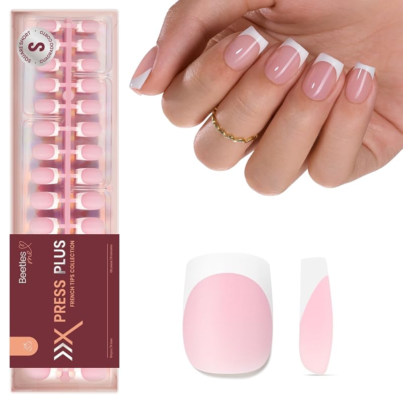 Beetles French Tips Press On Nails – 150 Pink Short Square Gel‑Like Tips, DIY Fake Nail Set, Soft Flexible Fit, Perfect for Nail Art & Gifts