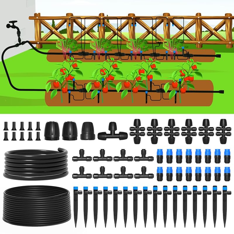 MIXC 230FT Quick-Connect Drip Irrigation System with Fast-Lock Tubing,