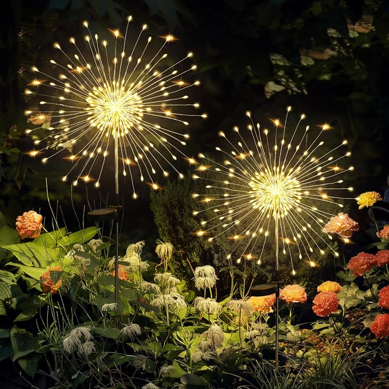 GIGALUMI 2 Pack Solar Fairy Firework Lights Outdoor, 120 LED Decorativ