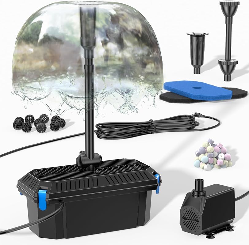 Biling Pond Filter and Fountain Kit, 40W 660GPH Pump for Outdoor Koi Ponds and Gardens