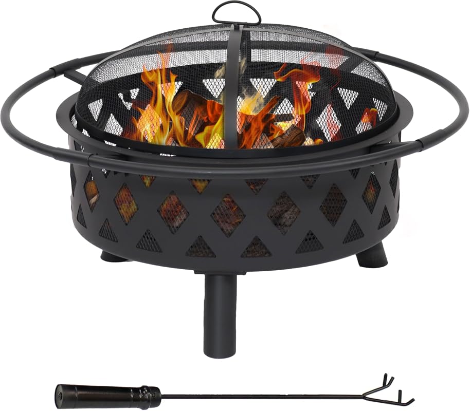 Sunnydaze 30‑Inch Crossweave Wood‑Burning Outdoor Fire Pit with Spark 