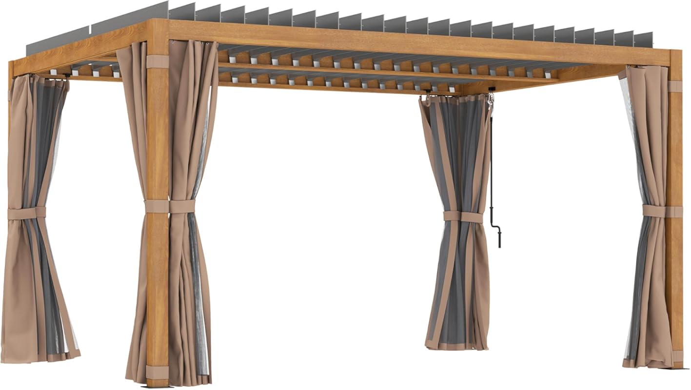 Outsunny 10x13 ft Louvered Pergola Hardtop Gazebo with Adjustable Alum