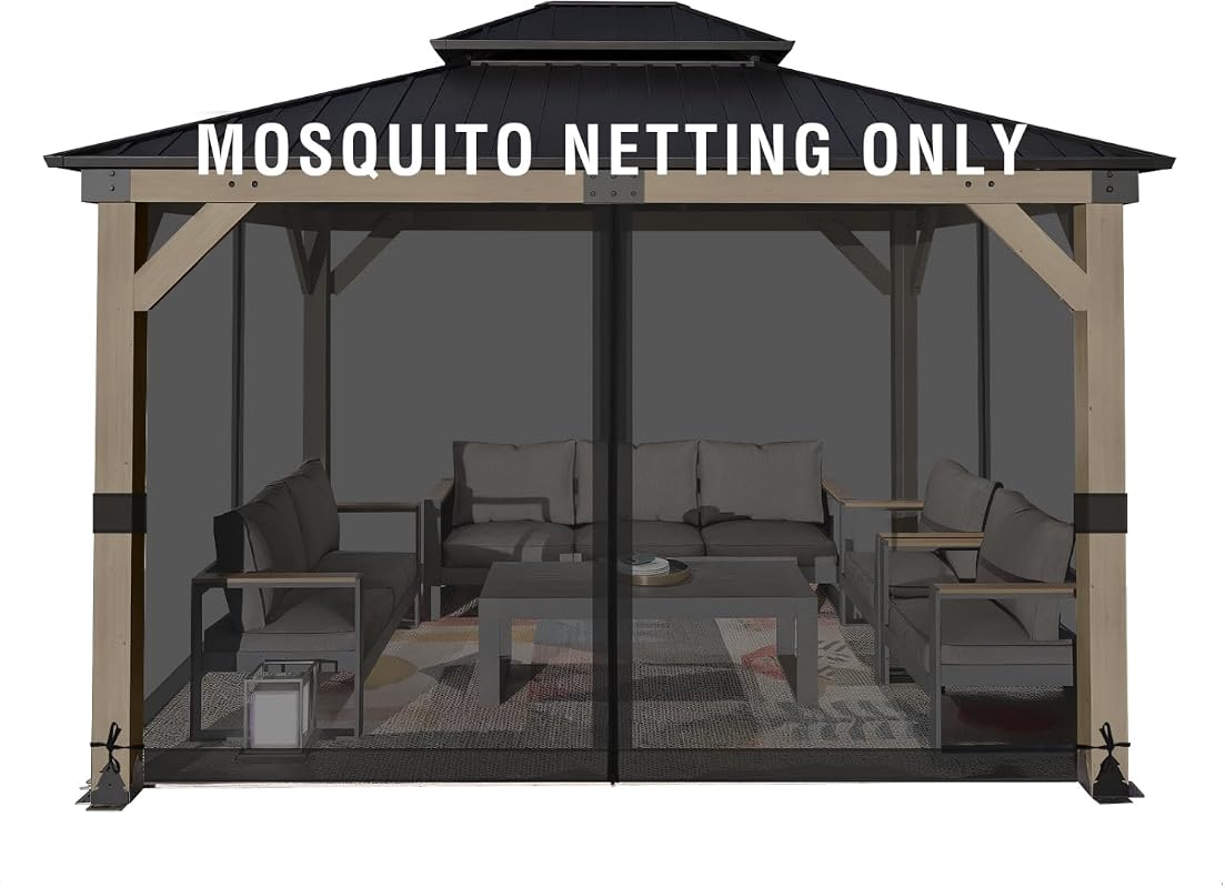 Aoodor Universal 10x13 ft 4-Panel Mosquito Netting Sidewalls with Doub