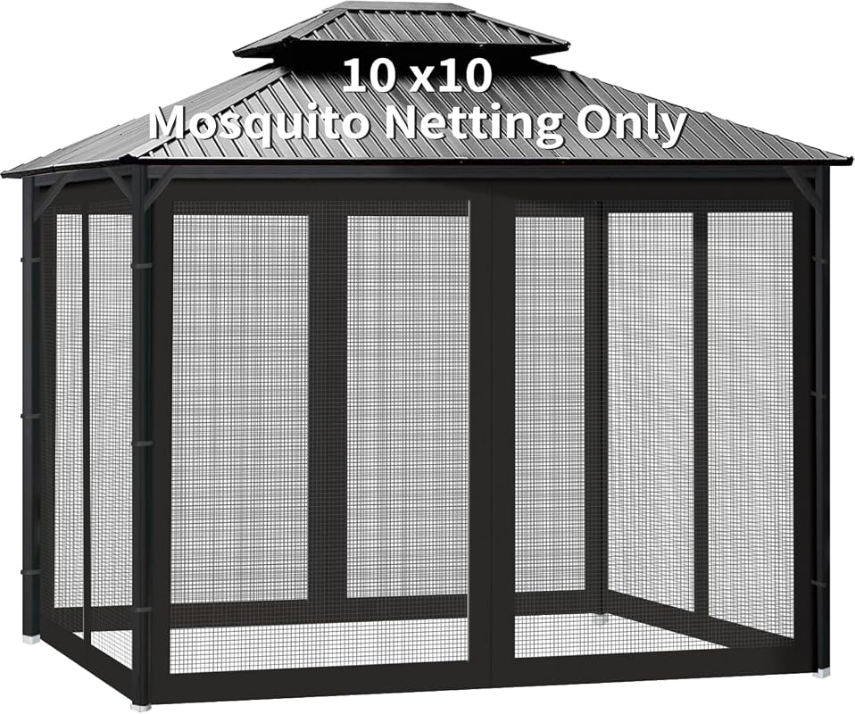 10x10 Universal Gazebo Replacement Mosquito Netting with Zippers, 4-Pa