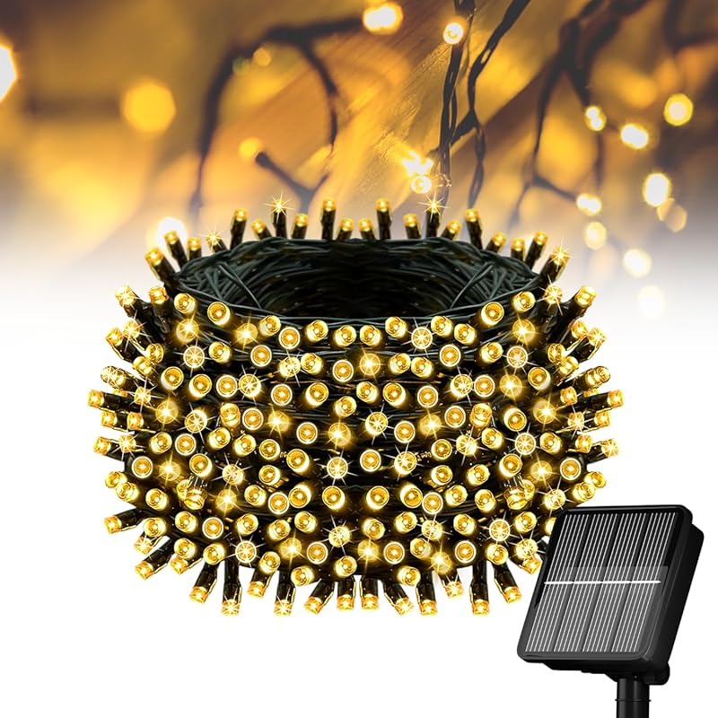 Flechllary Solar String Lights 39ft 100 LED Waterproof, 8 Modes, Warm