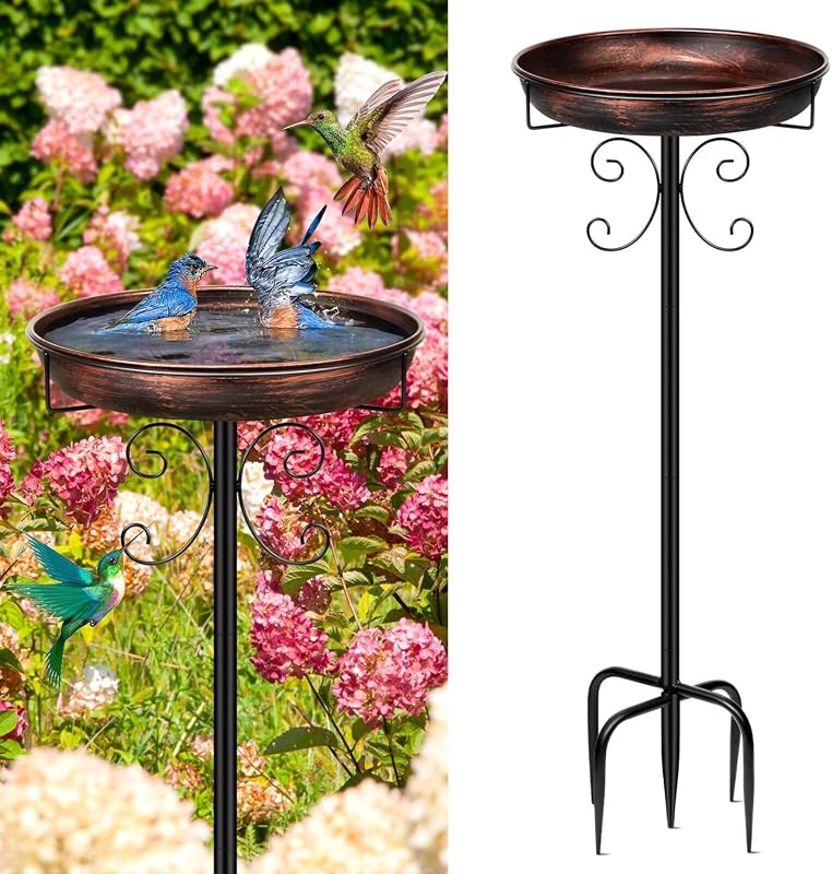 35" Vintage Antique Bronze Freestanding Metal Bird Bath for Garden Patio Yard