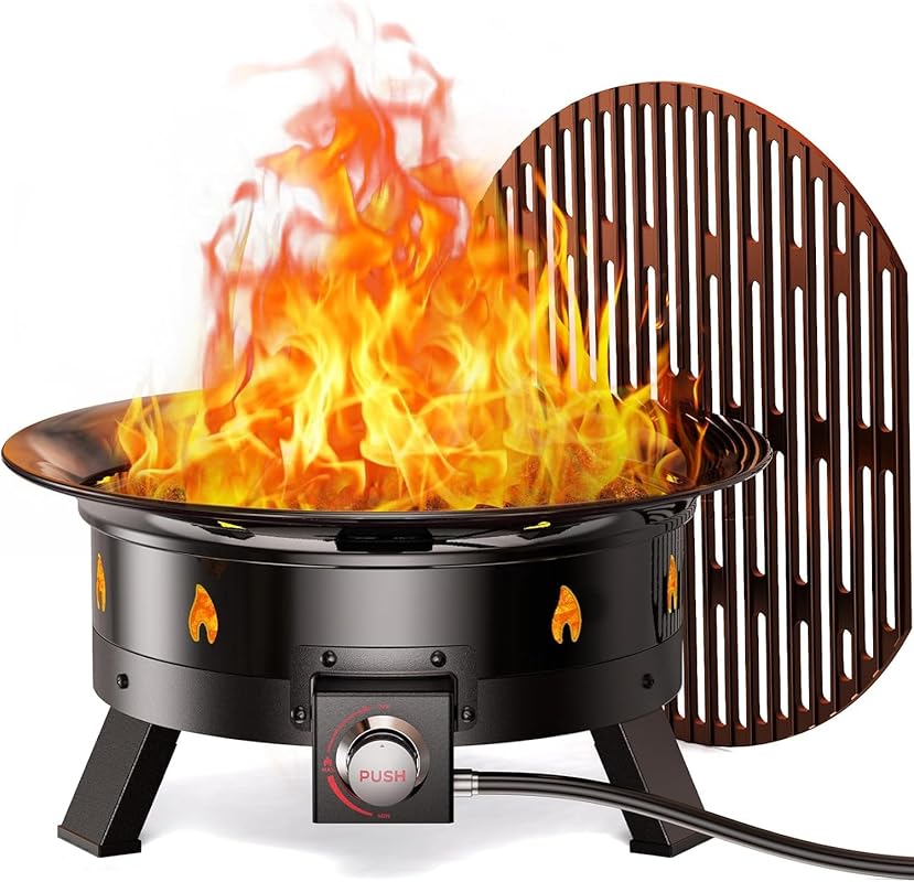 Ciays 19-Inch Large Propane Fire Pit 58,000 BTU with Grill Grate, Fold