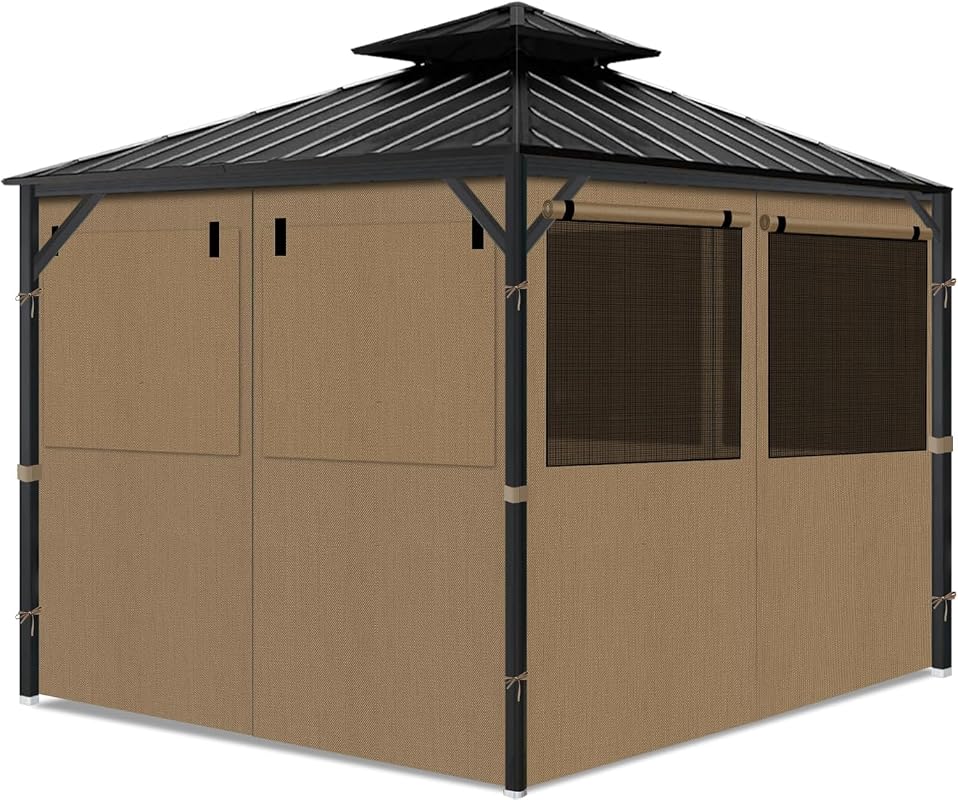 10x12 Gazebo Privacy Curtains with Mosquito Windows, 4-Panel Sidewall