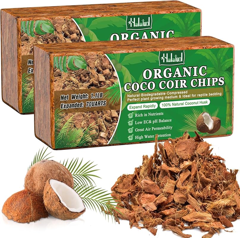 Halatool 2 Pcs 2.2 LB Organic Coconut Coir Husk Chips for Landscaping,