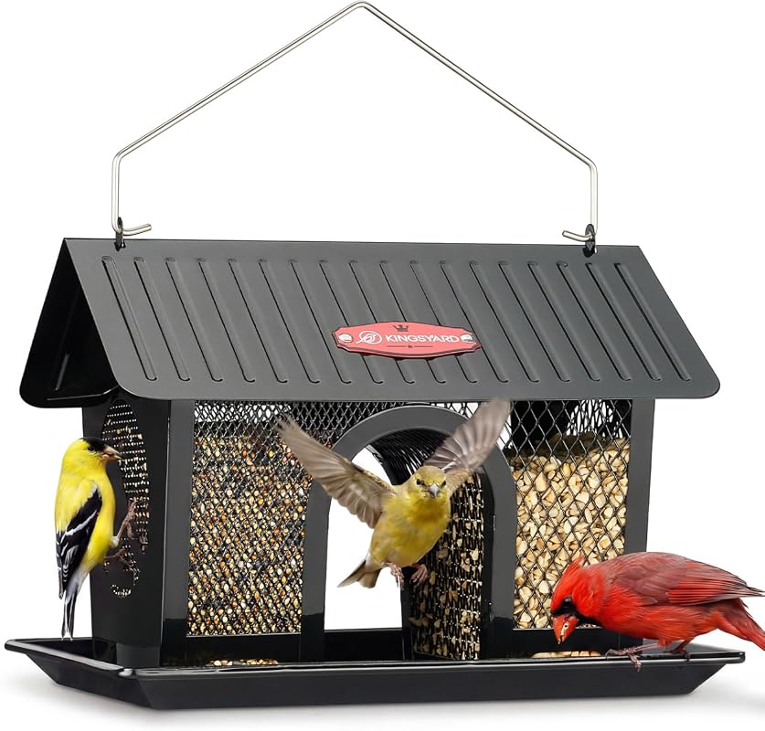 Kingsyard Dual-Use Metal Mesh Bird Feeder, 3 lbs Capacity, Weatherproof Roof Tray