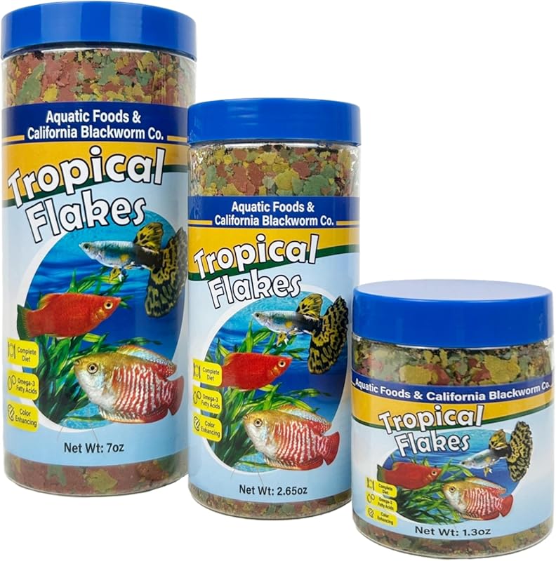Premium Tropical Fish Food Flakes, Pellets, Wafers for Guppies, Angel 