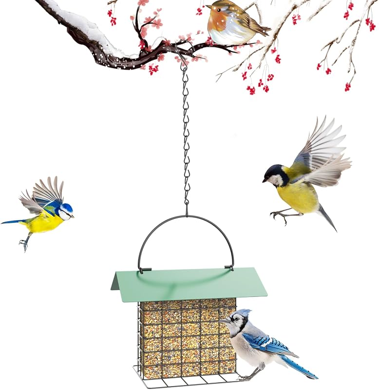 FLINTER Hanging Suet Feeder for Outdoors, Adjustable Chain for Garden
