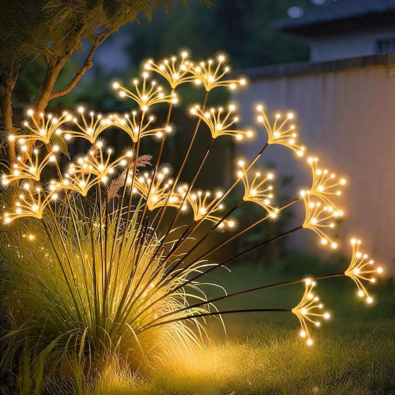 JJGoo 2 Pack New Upgraded Solar Swaying Starburst Garden Lights, Water