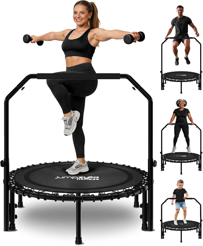 Rebounder Trampoline for Adults with Bar and Elastic Bands, 40/48 Inch