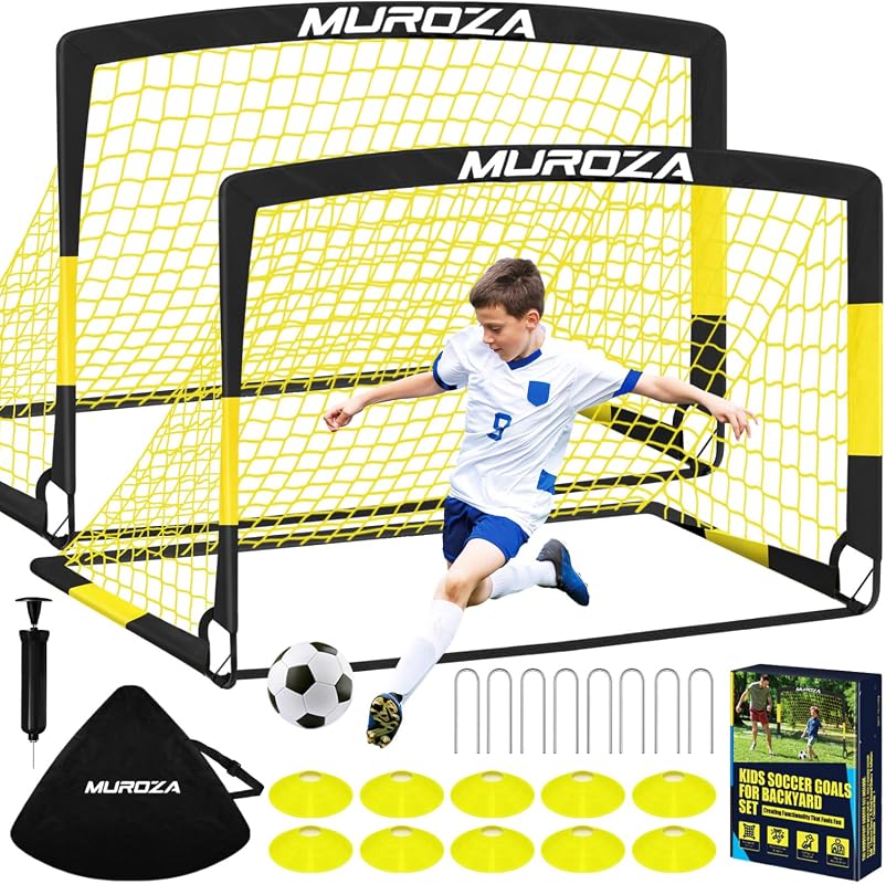 2 Pack Portable Pop Up Soccer Goals for Kids - Backyard Set with Ball 