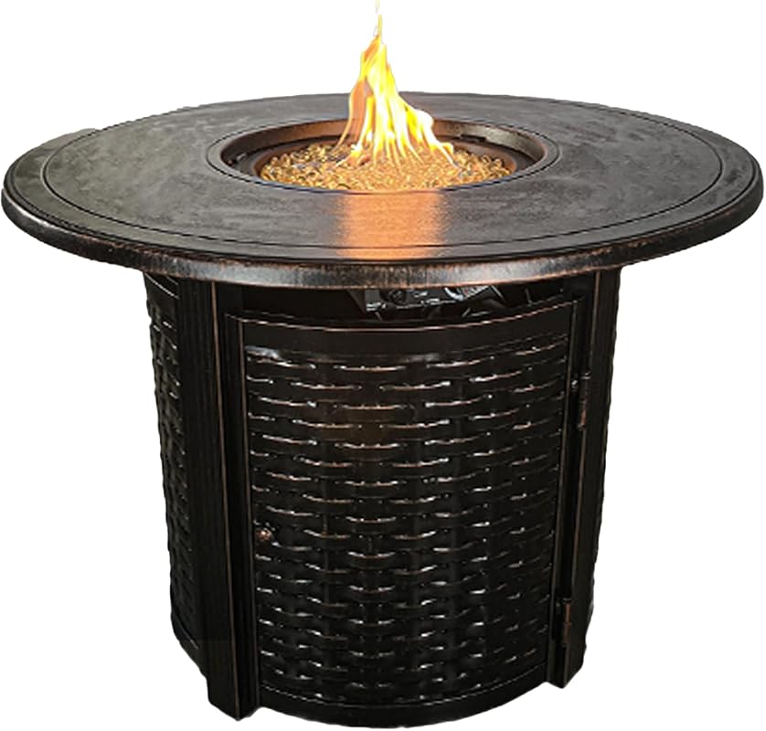 Avalon 34-Inch Antique Copper Natural Gas Fire Pit Table with Rocks an