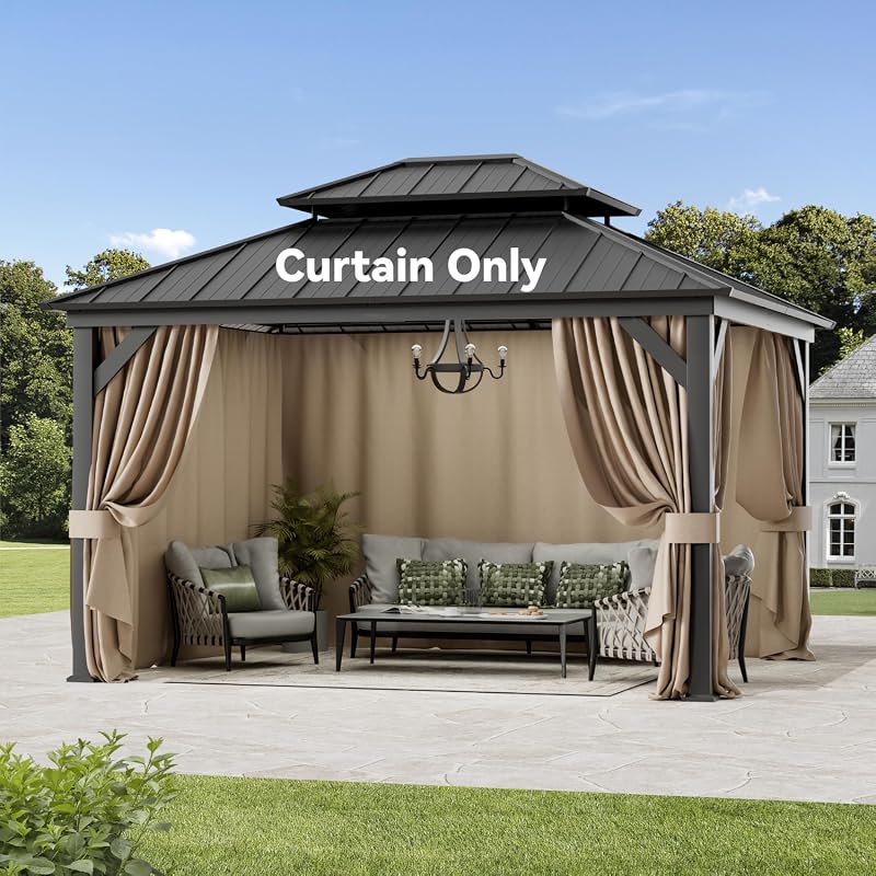 Universal 4-Panel Gazebo Curtain Replacement, 11x13 FT Privacy Sidewal