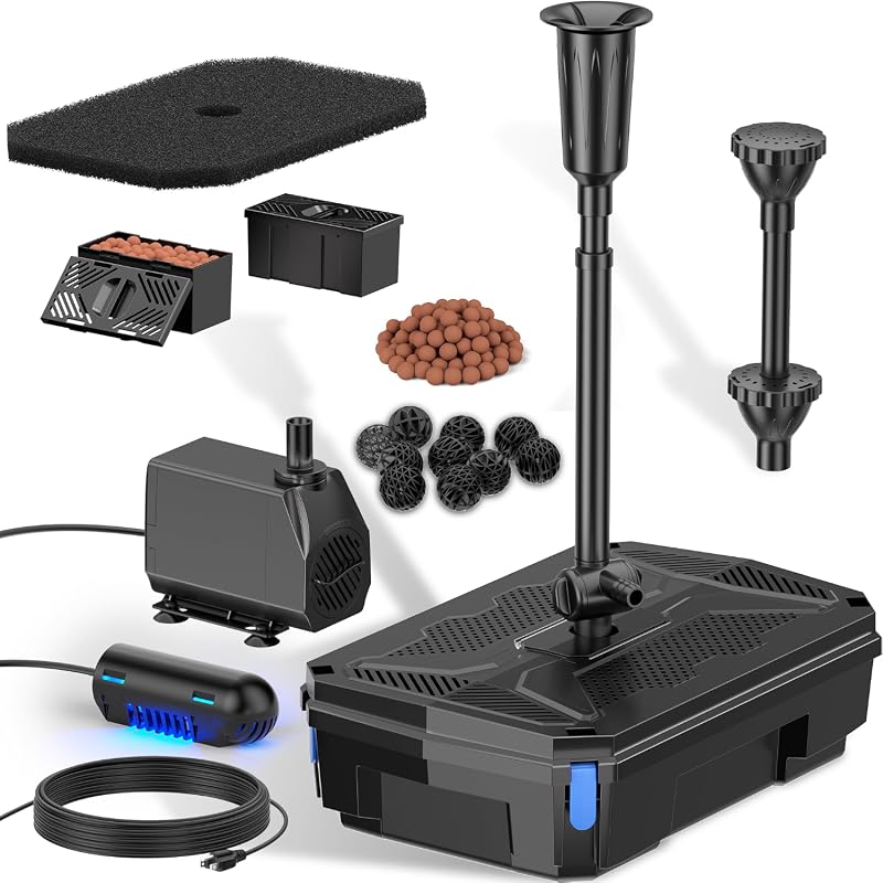 NFESOLAR All-in-One Pond Filter Kit with 660 GPH Submersible Pump, UV 