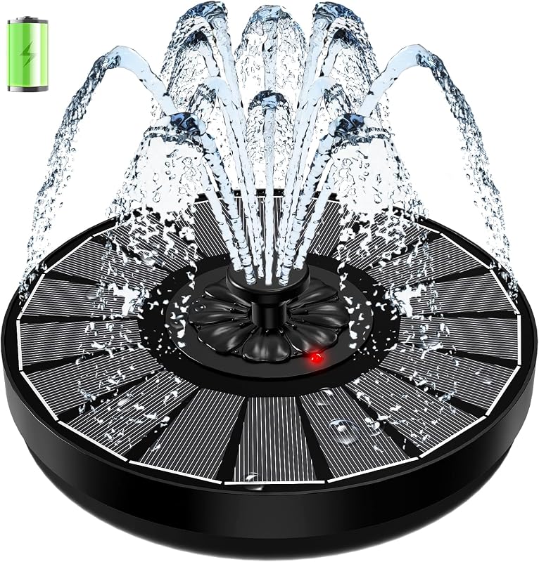 Solar Fountain with 2000mAh Battery, Glass Panel & Power Indicator