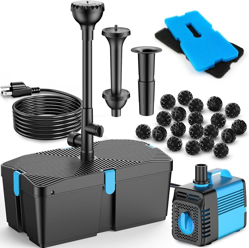 660GPH Pond Filter with 50W Fountain Pump Kit for Outdoor Koi Ponds Cl