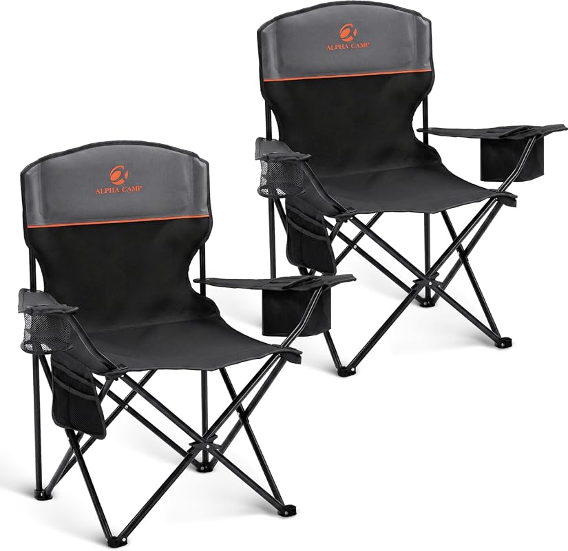 ALPHA CAMP 2-Pack Heavy Duty Folding Camping Chairs with Cooler Bag, L