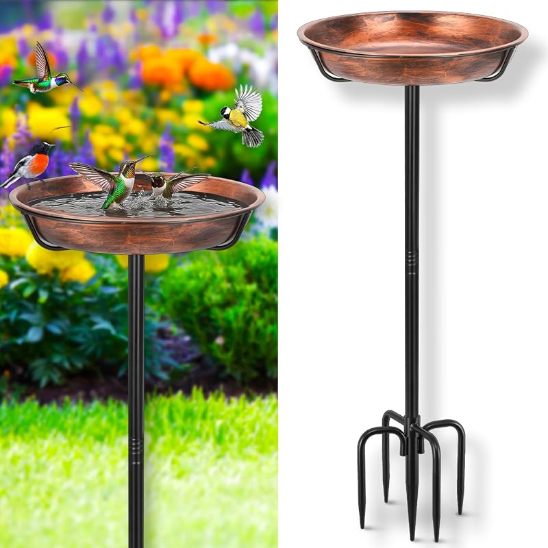 34" Tall Metal Bird Bath for Outdoors with Removable Bowl and Stable 5-Prong Base