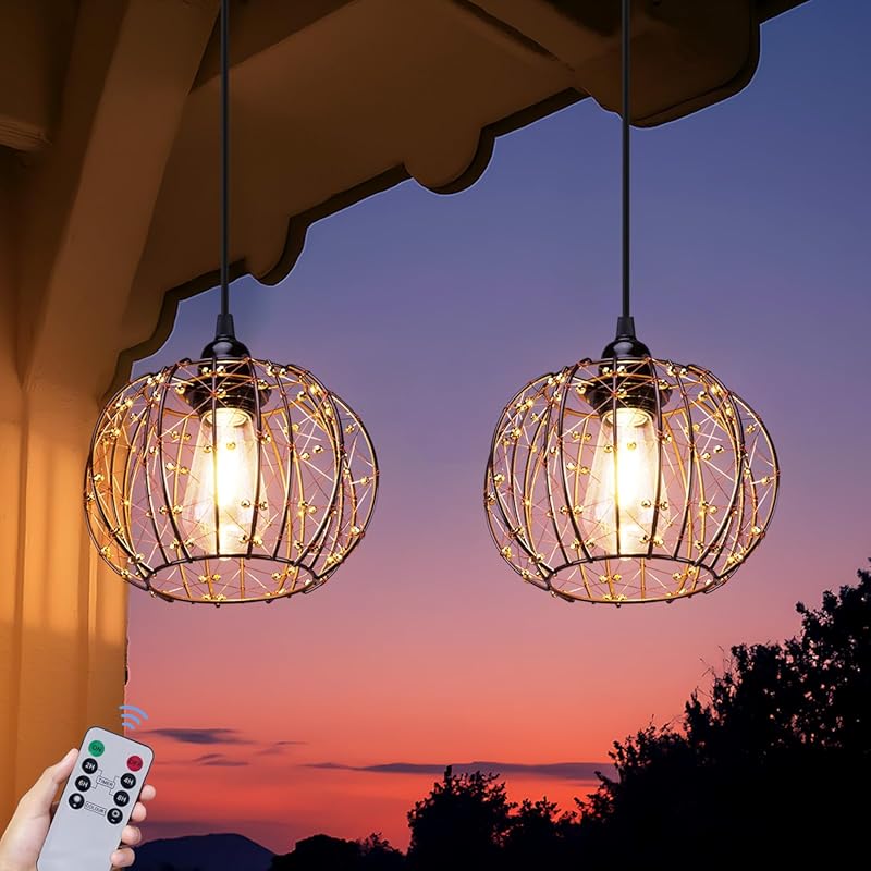 Battery‑Operated Outdoor Hanging Chandelier Set, Remote‑Control Boho C