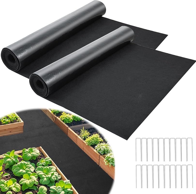 2 Pcs Recycled Felt Mulch Mat Roll: Reusable Black Fabric Weed Barrier