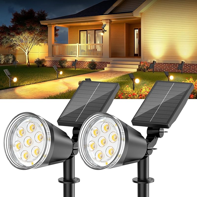 Powerful 1000LM Solar Spot Lights Outdoor, Waterproof Adjustable 2-in-