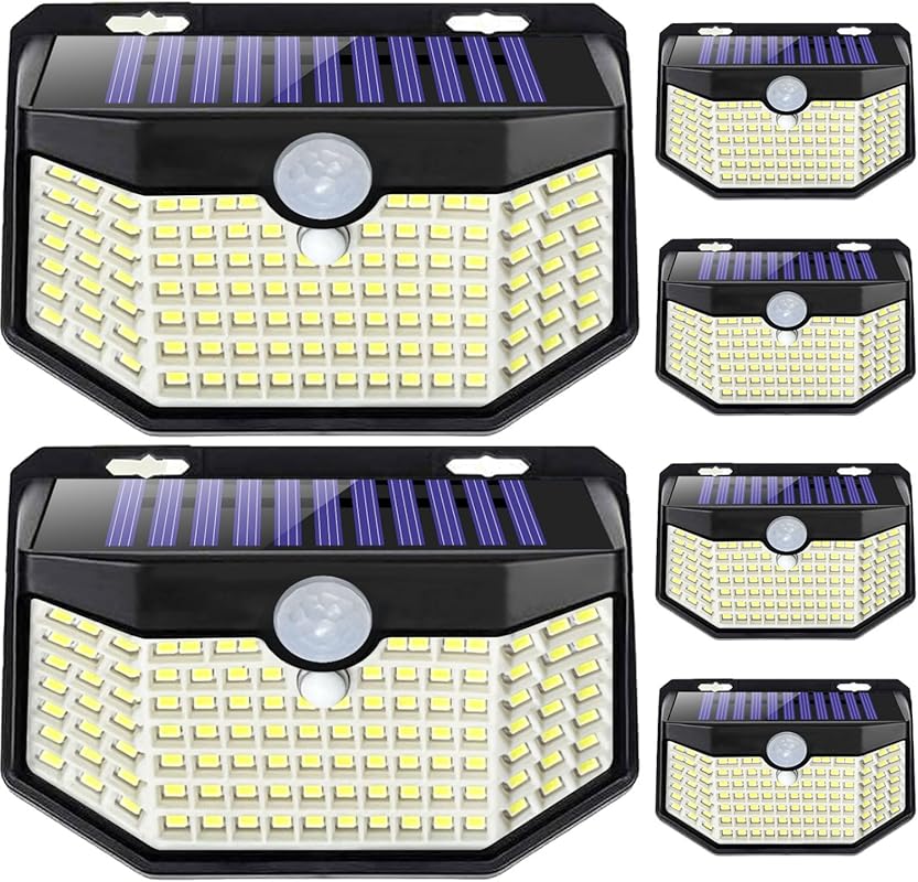 HMCITY Outdoor Solar Wall Lights 6-Pack, 120 LED Motion Sensor, 3 Mode