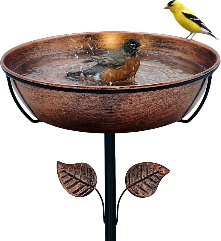 3-Inch Deep Metal Bird Bath for Outdoors, Removable Bowl with Stable S